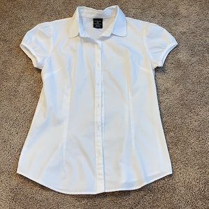 Women’s White collared short sleeve button up